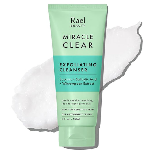 Rael Miracle Clear Face Wash – Gentle Exfoliating Cleanser with Succinic Acid & Minerals, Hydrating Formula for Daily Use, Ideal for Acne-Prone, Dry, Sensitive & Oily Skin, Vegan (5 fl oz)-Velvo Beauty