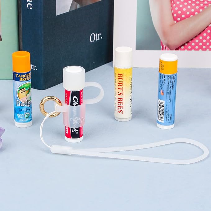 Desing Wish Silicone Lip Balm Holder with Cap Cover Portable Chapstick Holder Keychain Sleeve Lip Balm Key Chain with Key Ring and Wrist Strap Lanyard - Transparent-Velvo Beauty
