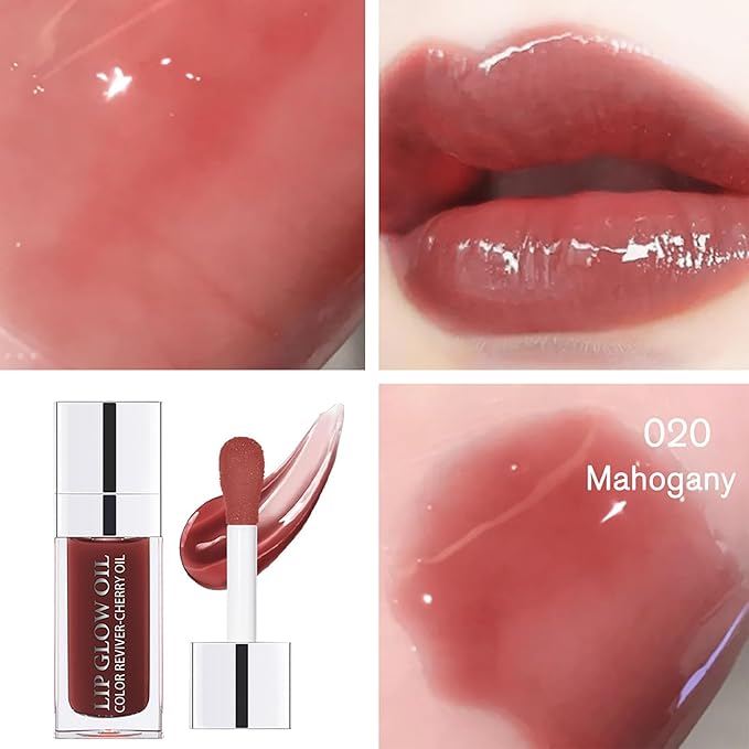 Hydrating Lip Glow Oil-Lip care oil- Lip Oil Tinted for Lip Care and Dry Lips-Prevents Dry Cracked-Non-sticky Big Brush Head-Lip Plumping -Lip Oil gloss tinted-020#MAHOGANY-Velvo Beauty