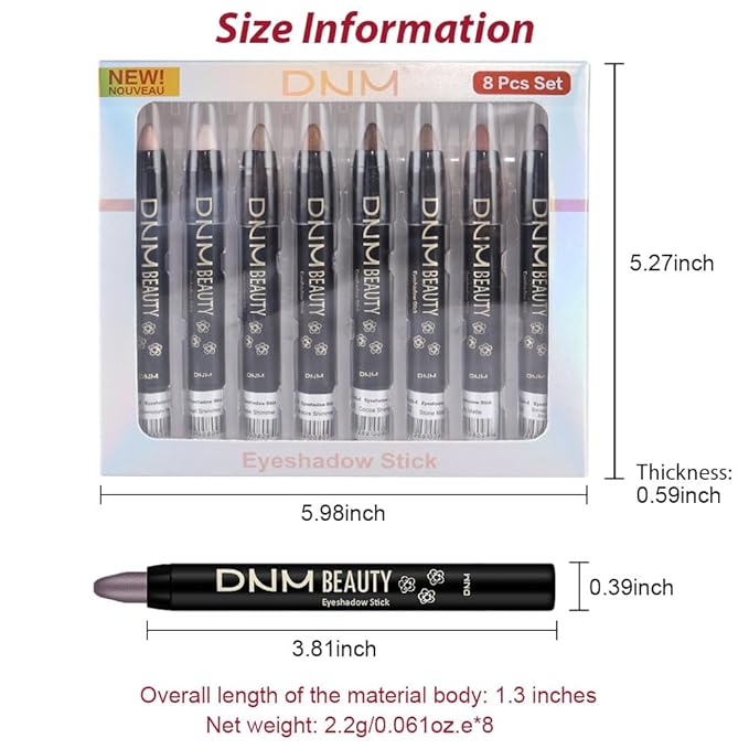 8Pcs Cream Eye Shadow Brightener Stick Makeup Set, Champagne Pearl Taupe Bronze Cocoa Stone Putty Smoky Amethyst Shimmer Matte Eyeshadow Eyeliner Pencil Applicator Stick Palette Makeup for Older Women-Velvo Beauty