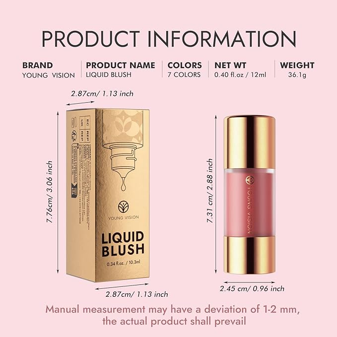 YOUNG VISION Liquid Blush Drops, Highly Pigmented Matte Cheek Tint, Easy Blending for Natural Radiant Cheek blusher Makeup,Lightweight, Long Lasting-Velvo Beauty