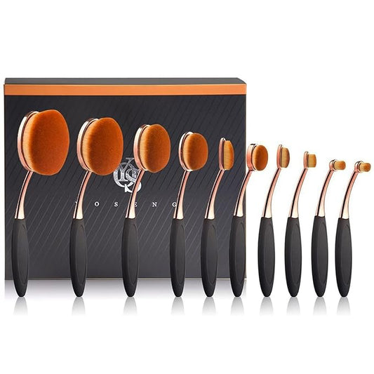 Yoseng Makeup Brushes Set 10Pcs Professional Oval Toothbrush Foundation Cream Contour Powder Blush Conceler Eyeliner Blending Brush New Fashionable Super Soft Cosmetic Brushes Tool with Box(Rose Gold)-Velvo Beauty