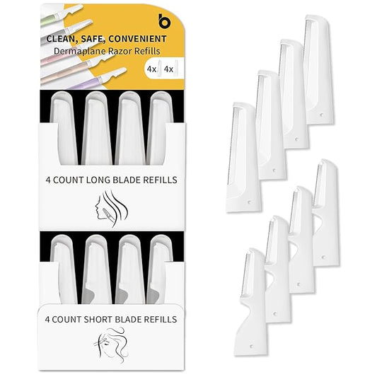 Dermaplane Razor Blades, Dermablade, Safe and Effective Removal Women Facial Peach Fuzz, Gentle Skin Exfoliation Blades, 4 Long and 4 Short Dermaplaning Blades-Velvo Beauty