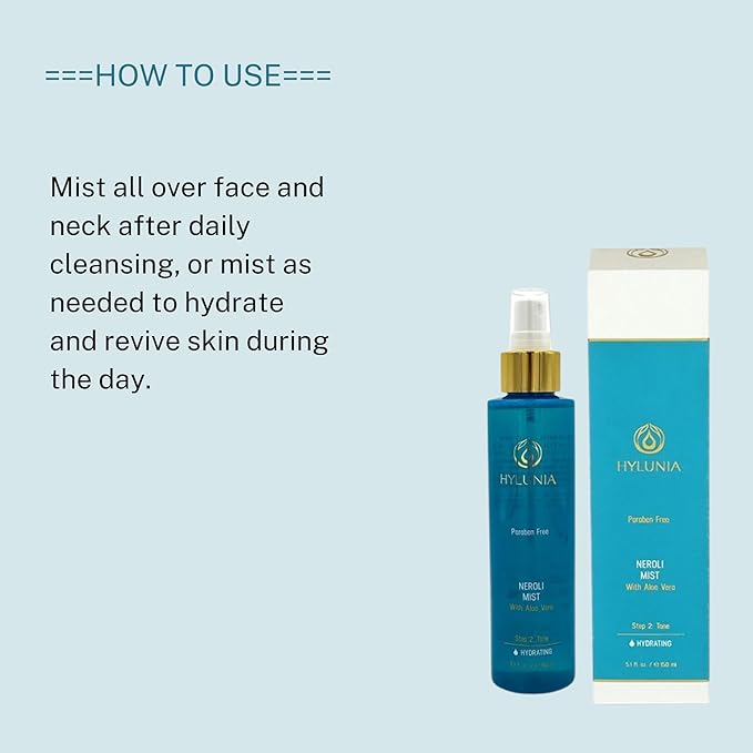 Hylunia Neroli Mist - instant moisturizing spray - Colloidal Silver and Aloe Vera - for younger fresher looking skin - all natural toner-Velvo Beauty