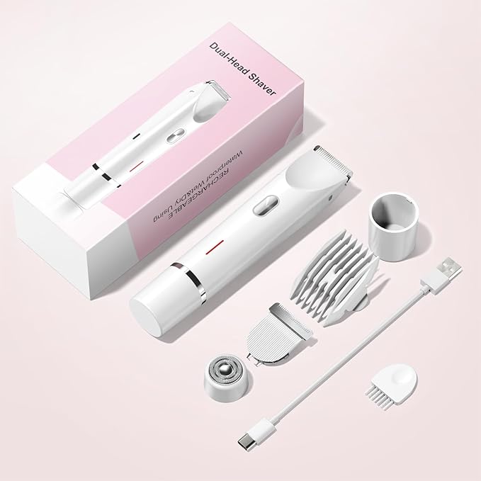 Bikini Trimmer for Women Electric Razors for Women, Double Head Dual Purpose, IPX7 Waterproof Hair Razor, Ceramic Blade Hair Trimmer Wet & Dry Use,Womens Painless Electric Shaver for Facial and Body-Velvo Beauty