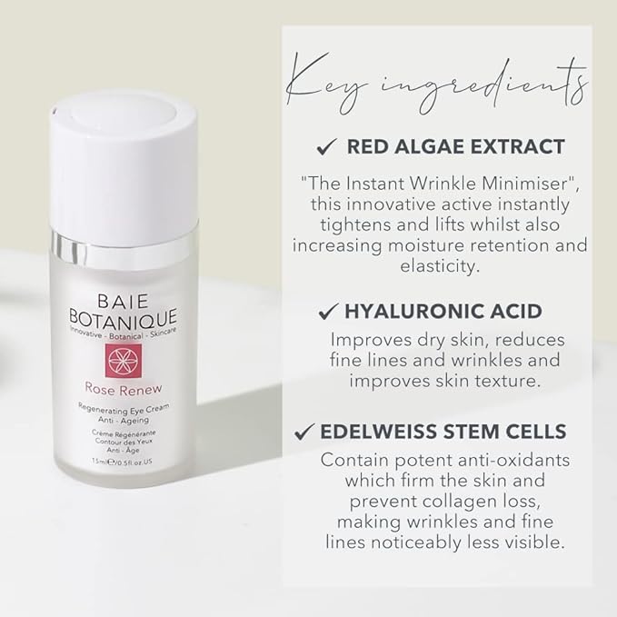 Baie Botanique Anti-Aging Eye Cream 15ml, Edelweiss Stem Cells, Low Molecular Hyaluronic Acid Multi Award Winning - 100% Natural, 70% Organic-Velvo Beauty