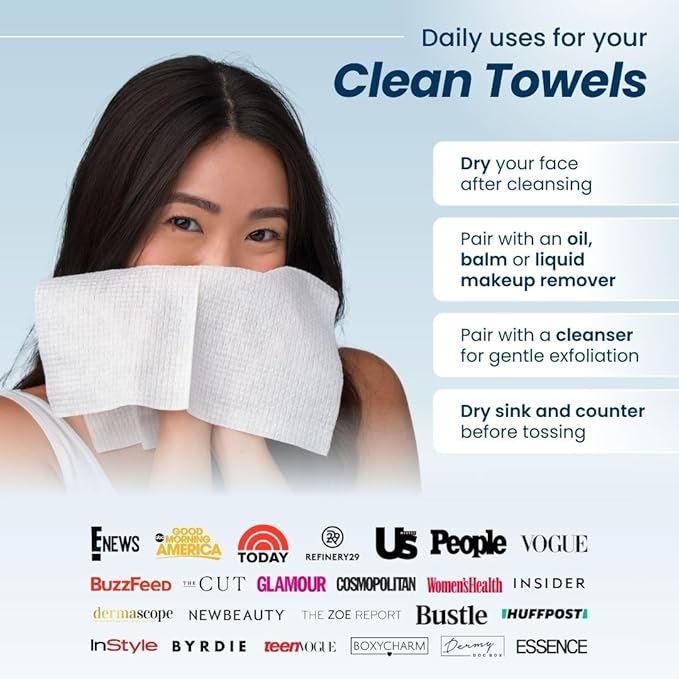 Clean Skin Club Clean Towels XL™, USDA Certified 100% Biobased Dermatologist Approved Face Towel, Disposable Makeup Remover Dry Wipes, Facial Wash (4 pack)-Velvo Beauty