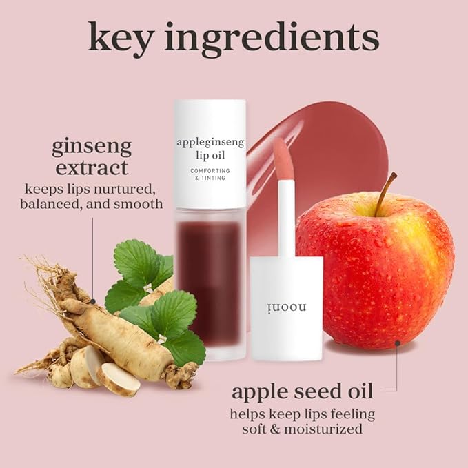 NOONI Korean Lip Oil - Appleginseng | Lip Stain, Gift, Long-Lasting, Moisturizing, Plumping, Revitalizing for Dry Lips, Waterproof, No Peel Off, Korean Lip Tint 0.12 Fl Oz-Velvo Beauty