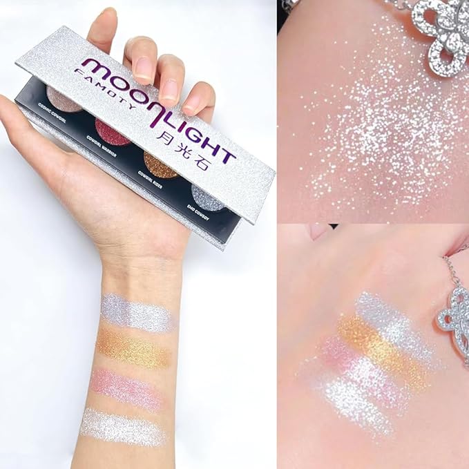 Shiny Shimmer Highlight Eye shadow Palette 4 Colors, Cosmetics Shimmer Eyeshadow Palette, Cruelty-Free and Vegan Formula, Glitter Shimmer Eyeshadow for Professional Makeup Kit (B#), Sparkly02-Velvo Beauty