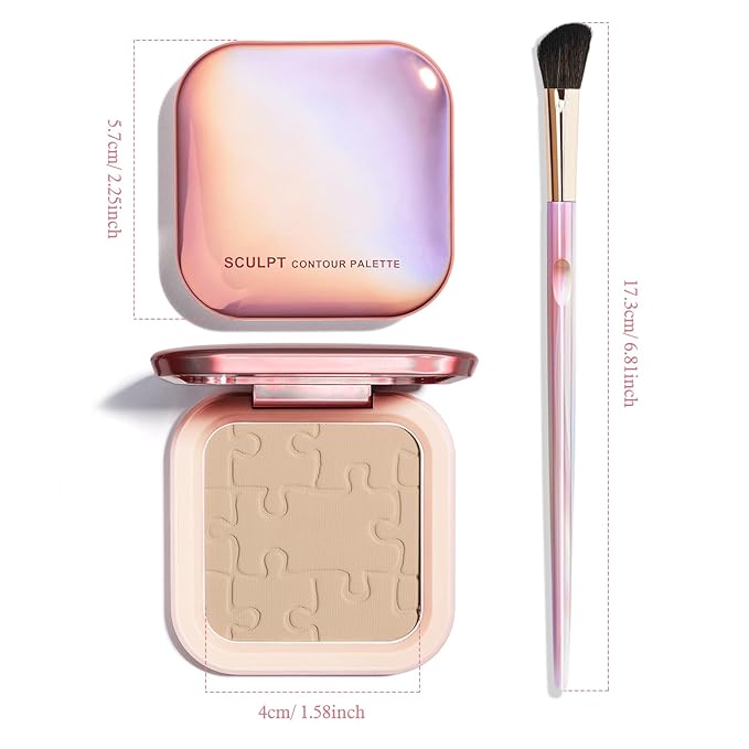 Contour Palette with Brush, Cream Contour Powder Palette Bronzer Powder Matte Bronzer Palette Cool Toned Contour Kit with Mirror for Face Sculpting Contour Makeup (#C01 Soft Grey)-Velvo Beauty