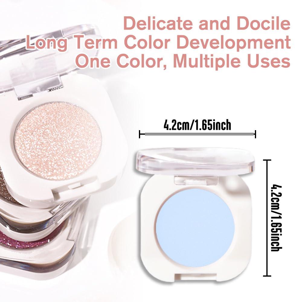 Light Blue Matte Eyeshadow Palette for Women, Single Monochrome Eye Shadow Makeup, Shiny Pressed Powder, Blendable Natural sombras para ojos, Holographic,Vegan,Travel -22-Velvo Beauty