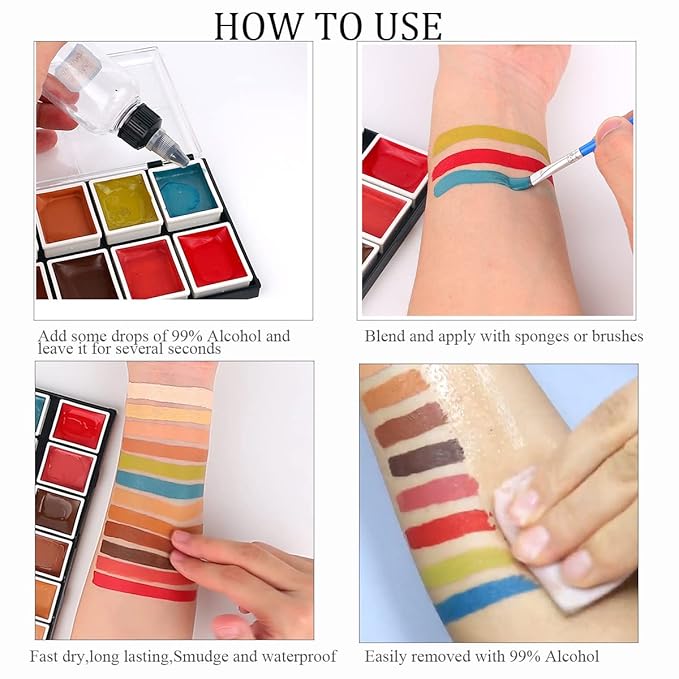 Depvision SFX 12 Color Flesh Tone Alcohol Activated Makeup Palette for Special Effects,Waterproof Skin Tone FX Makeup for Professional Makeup Artists Cosplay Halloween Theatrical Makeup-Velvo Beauty