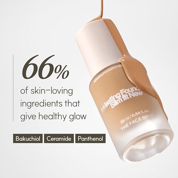 THE FACE SHOP Ink Lasting Liquid Foundation, Full Coverage, 72‑Hour Wear Semi‑Matte Finish, Makeup with Bakuchiol, N710 Espresso, 0.84 Fl. Oz.-Velvo Beauty