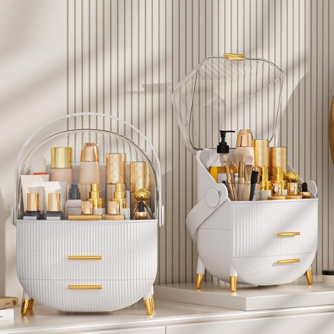 Makeup Organizer Skincare Organizers - Cosmetic Display Cases with Transparent Cover, SkinCare Organizers for Bathroom Countertop, Bedroom Vanity Desk, Lipstick Organizer, White-Velvo Beauty