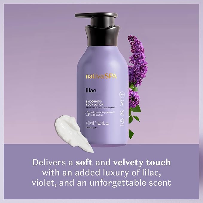 Nativa SPA by O Boticário, Lilac Smoothing Body Lotion with Nourishing Quinoa Oil + BioRetinol, Fragranced Skin Moisturizer, 13.5 Ounce-Velvo Beauty