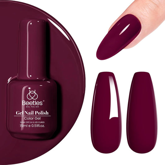 Beetles Dark Red Gel Nail Polish 15 ml Burgundy Red Gel Polish Cherry Wine Purple Color Soak Off LED UV Lamp DIY Art Design Salon Mellow Plum Fall Nail Polish for Women-Velvo Beauty