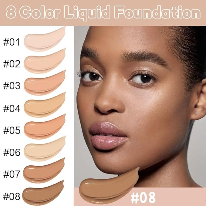 Matte Cream Oil Free Concealer Foundation Pack with Foundation Brush,Base Facial Matte Full Coverage Liquid Tattoo Concealer Hide Foundation Primer Make-up Kit.1.67 Fl.Oz (08#)-Velvo Beauty