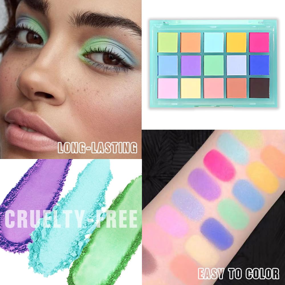 Eye Shadow Makeup Palette,15 Colors Bright Colorful Neon Rainbow Green Purple Yellow Neutral Eyeshadow Palette,Long Lasting Waterproof Travel Size Makeup Pallete,Vegan,Cruelty -free-Velvo Beauty