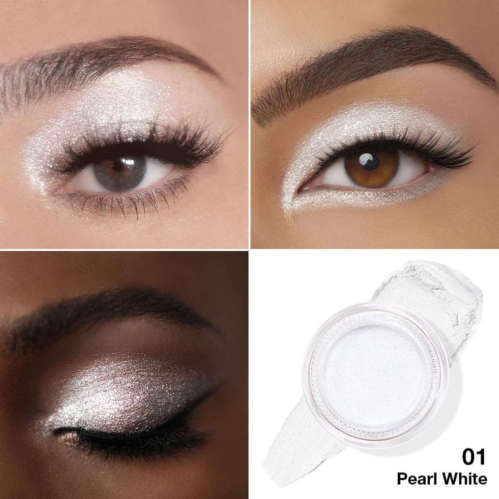 Cream Glitter Pearl White Shimmer Metallic Eyeshadow Palette Makeup, Natural Single Mini Instant Holographic Eyeshadow For Women, Sombras Crema Para Ojos,Talc,Paraben&Cruelty Free, P01-Velvo Beauty