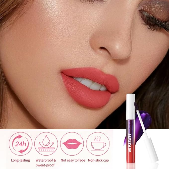 evpct Orange Red Peel Off Lip Stain Tints, Liquid Lipstick Lip Stain Long Lasting Waterproof for Women, Non-stick Cup Lipstick Peel Off Highly Pigmented Not Faded Smudge-proof Easy to Apply, 06-Velvo Beauty