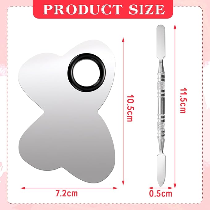 2 Pcs Stainless Makeup Mixing Palette,Tool for Mixing Foundation Nail-Art,Palette with A Stick,Storage Bag,Beauty Salon Color Cream Mixing Palette,Makeup Artist,Makeup Enthusiast (Butterfly Shaped)-Velvo Beauty