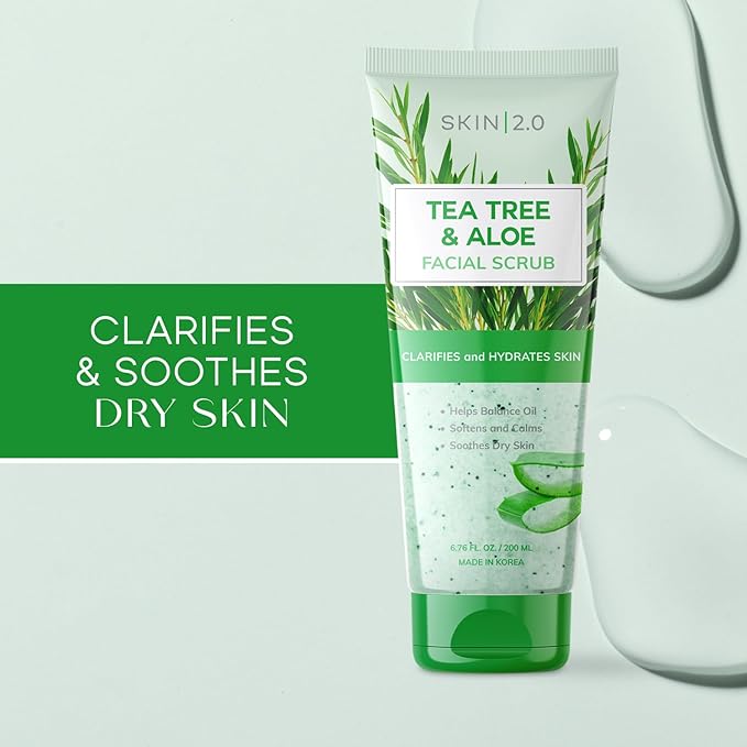 Tea Tree & Aloe Exfoliating Scrub - Dermatologist Tested, Multi-Tasking Cleanser, Clears Skin - Anti-Aging, Clean Beauty, Cruelty-Free Korean Skincare for All Skin Types - 6.76 Fl Oz / 200ML-Velvo Beauty