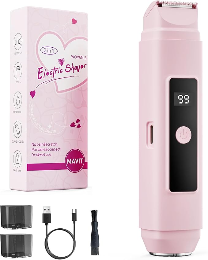 Bikini Trimmer for Women,IPX7 Waterproof Painless Electric Razors for Trip,Portable&Easy Cleaning Lady Underarm Pubic Leg Arm Body Face,Electric Shaver for Travel&Shower Use,Gifts for Women,Pink-Velvo Beauty