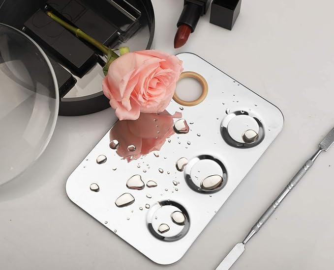 Makeup Mixing Palette, 6x4inch Stainless Steel Makeup Palette 3-well Nail-art Cosmetic Artist Mixing Palette with Makeup Spatula, Stocking Stuffers Christmas Gifts for Women-Velvo Beauty