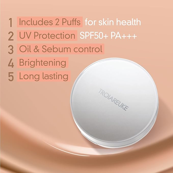 TROIAREUKE A+ Cushion Foundation (Shade 21) I Natural Coverage Foundation Makeup, Moisturizing Finish for Sensitive, Oily, Combination Skin, Skin Care Cushion I Korean Aesthetic Makeup-Velvo Beauty