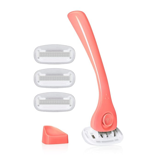 Billie Razors for Women Shave Kit – Women’s Razor + 4 x 5-Blade Razor Refills + Magnetic Holder – Coral-Velvo Beauty