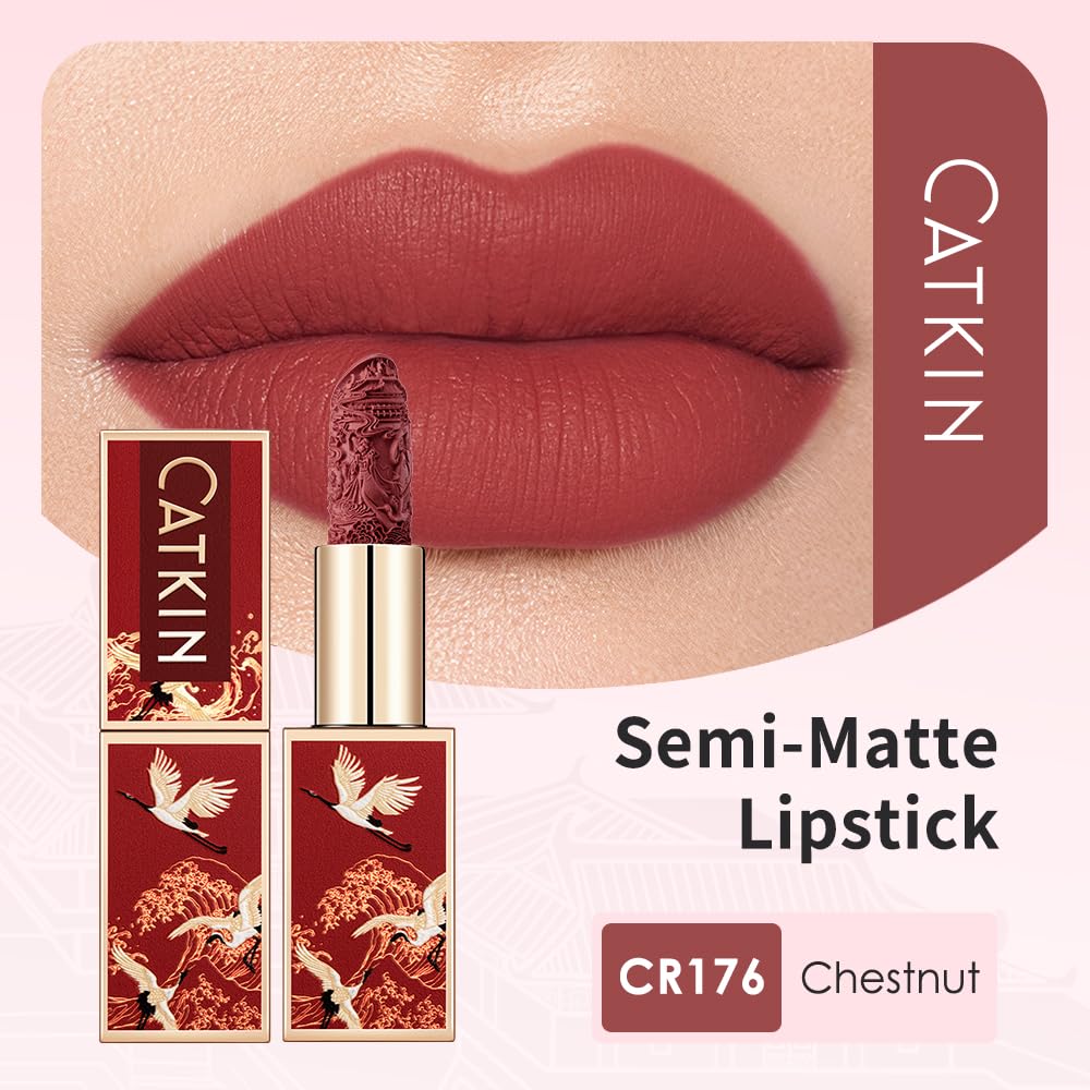 Catkin Semi-Matte Lipstick Hydrating High Impact Color Infused with Vitamin E and Avocado Oil Smooth Soft Texture Long Lasting Matte Finish 176-Velvo Beauty