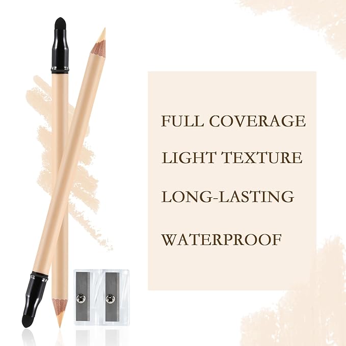 Concealer Pencil with Sharpner,Full Coverage,Waterproof Under Eye Concealer Stick for Dark Circles,Blemishes,Aging Spots,Acne,Freckles-Velvo Beauty