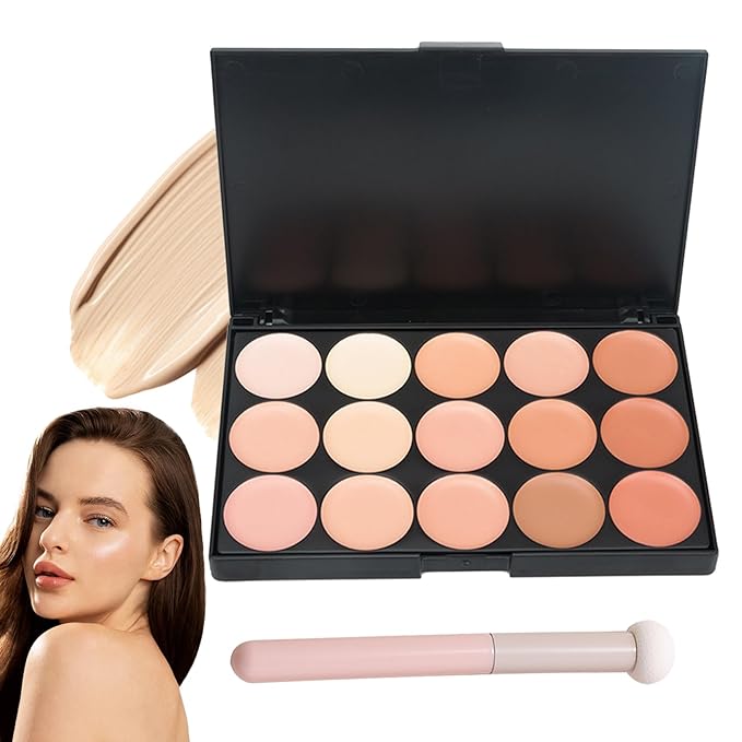 15 Colors Cream Contour Palette,Lightweight Concealer Full Coverage Contouring Liquid Foundation Palette,Multi-use Blendable Color Corrector Concealer Palette with Makeup Sponge-Velvo Beauty