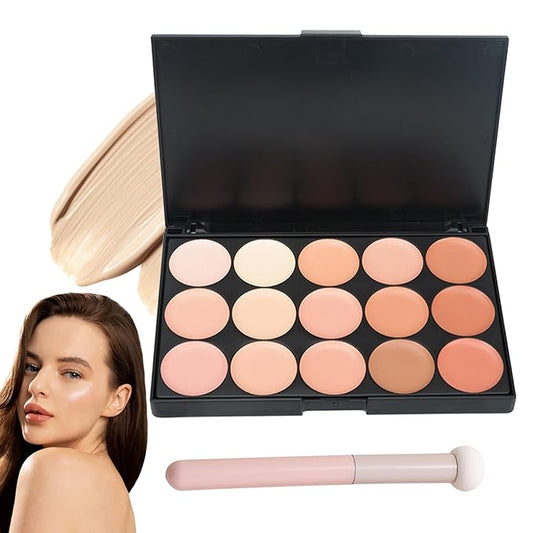 15 Colors Cream Contour Palette,Lightweight Concealer Full Coverage Contouring Liquid Foundation Palette,Multi-use Blendable Color Corrector Concealer Palette with Makeup Sponge-Velvo Beauty