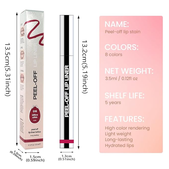 Peel Off Matte Liquid Lip Gloss Stain-Lip Liner with Tweezer, Pinkish Red Peel Off Lip Stain, Long Lasting & Waterproof Lipstick Tattoo, Transfer-Proof Lip Gloss for All Skin Types (06#, 1Pcs)-Velvo Beauty