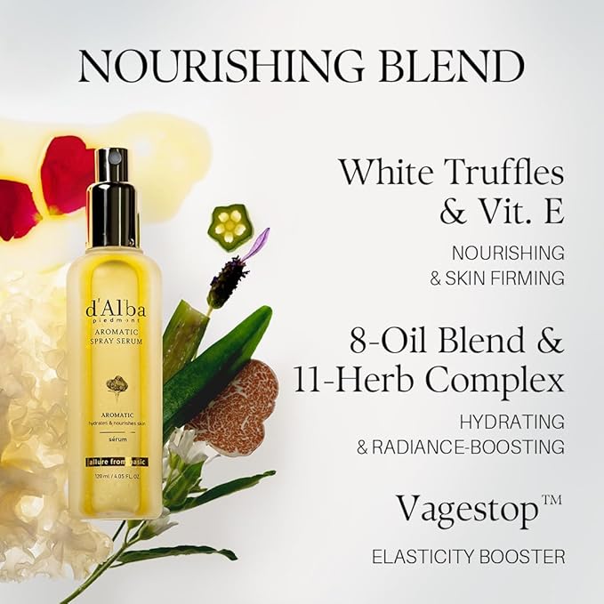 d'alba Piedmont Italian White Truffle First Aromatic Spray Serum, Fragrant VEGAN Glowy Antioxidant Face Mist, Deep Hydration Skin Firmness, Korean Skin Care (2.02 fl.oz)-Velvo Beauty