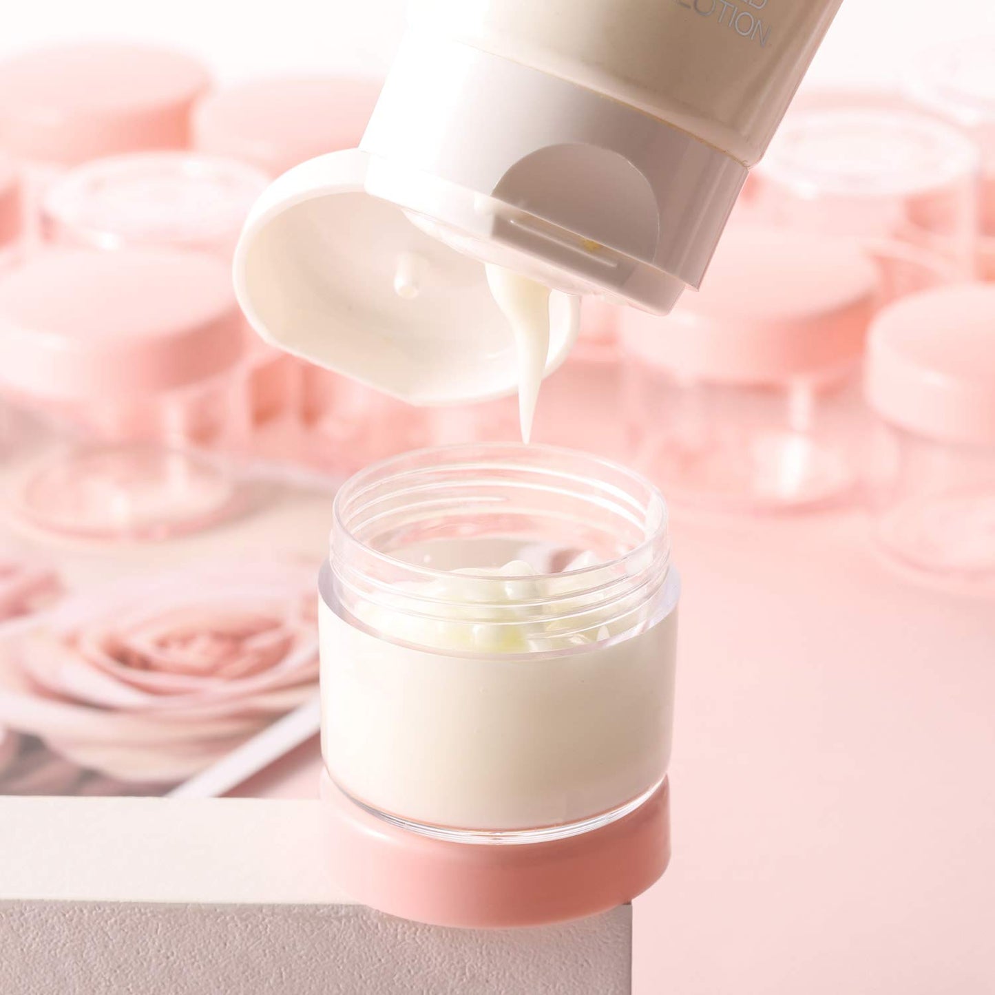 Refillable Cosmetic Sample Jars - 100 Pack 20g (0.7oz) Pink Small Travel Containers with Lids + 10 Mini Makeup Spatulas - BPA Free-Velvo Beauty