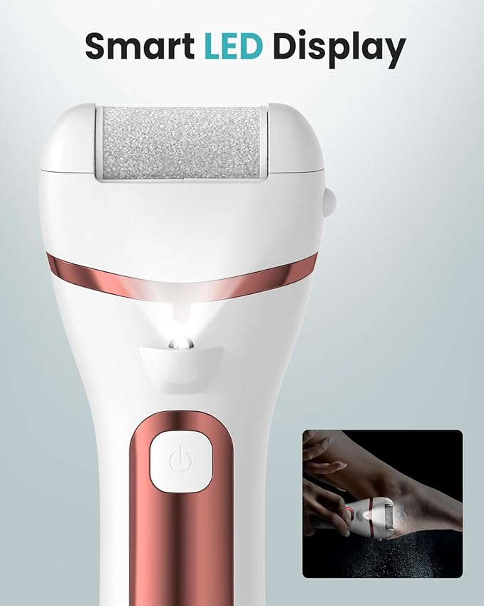 PUBOO Foot Callus Remover Electric 10000 RPM 3-Speed IPX7 Rechargeable Pedicure Kit for Hard Skin Women & Men. Portable Multi-Roller File Grinder Sander Scrubber with LED Display for Wet & Dry Feet-Velvo Beauty