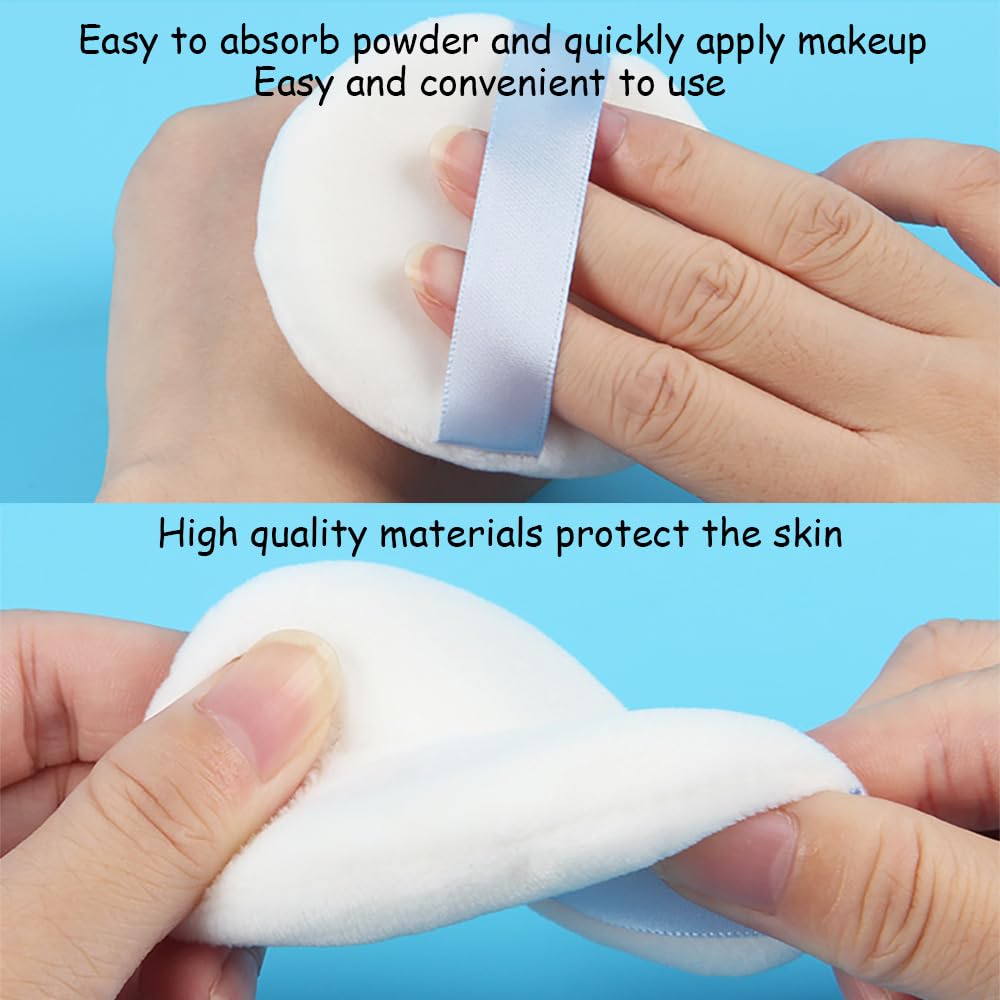 Ultra Soft Powder Puff and Container 3.3" High Density Velvet Dusting Washable Reusable Powder Puff,Body Powder Puff and Glass Jar Holder Loose Powder Box with Puff for Face Makeup(Grey-blue)-Velvo Beauty