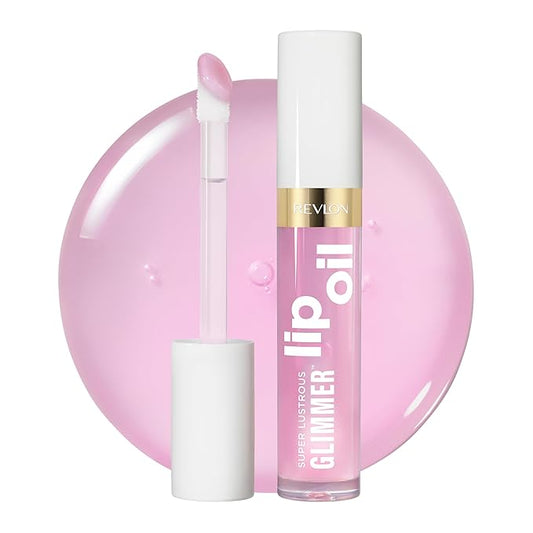 REVLON Super Lustrous Glimmer Lip Oil, Moisturizing & Tinted, Shiny Finish, Made with Plant-Based Squalane, 005 Vio-lit, 0.13 fl oz-Velvo Beauty
