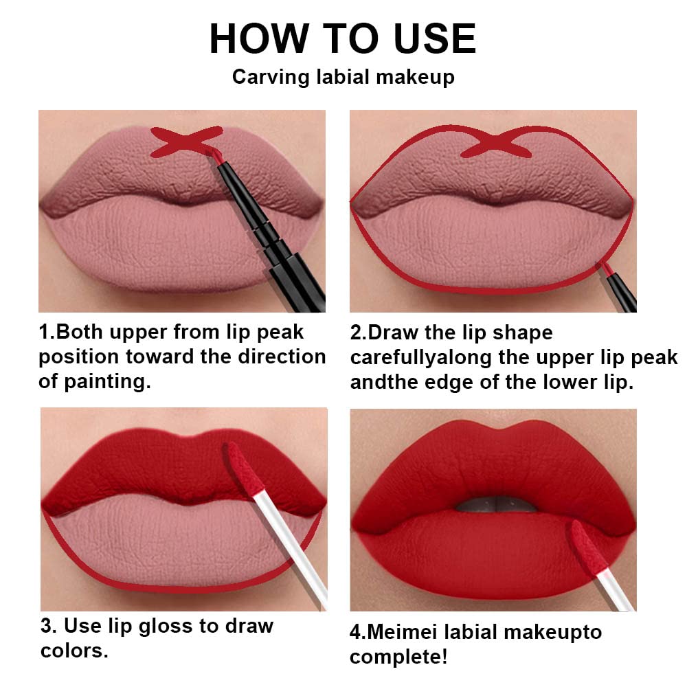 evpct 3Pcs Mauve Neutral Light Rosey Nude Blue Red Matte Liquid Lipstick and Lip Liner Stain Sets for Women, Long Lasting 24 Hours Matte Lipstick labiales matte larga duracion 24 mate originales-Velvo Beauty