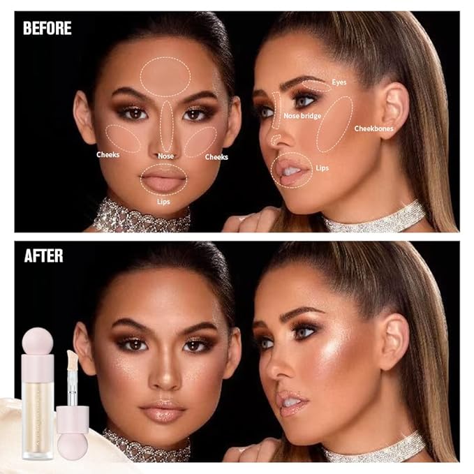 Liquid Highlighter - Luminous Finish Light Liquid Luminizer Makeup Enhanced with Pearl Particles & Botanical Blend, Weightless Dewy Glow for Radiant Skin, Vegan, Cruelty-Free (#01 Moonlight)-Velvo Beauty