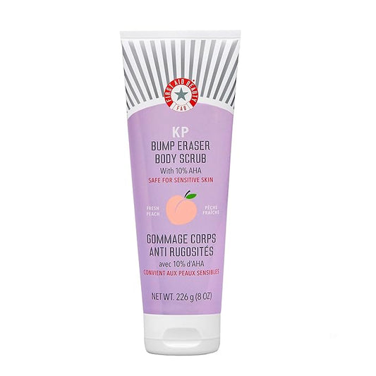 First Aid Beauty - KP Bump Eraser Body Scrub with 10% AHA, Keratosis Pilaris Exfoliator with Glycolic and Lactic acids, Helps Reduce Chicken Skin Bumps, Safe for Sensitive Skin, Peach Scent (8 oz)-Velvo Beauty