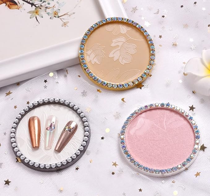 1 Pc Resin Nail Art Palette Nail Art Display Holder Round Inlay Rhinestone Makeup Palette Nail Painting Palette Gel Polish Colors Mixing Pallet (White)-Velvo Beauty
