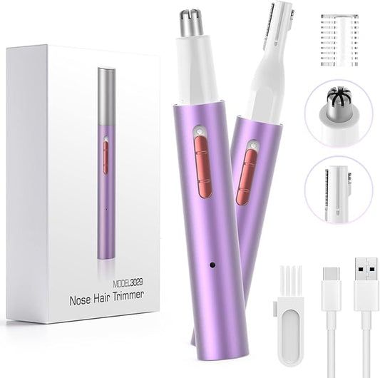 AHHFEI Rechargeable 5 in 1 Ear and Nose Hair Trimmer for Women, 2025 Professional Painless Eyebrow & Facial Hair Trimmer with Powerful Motor and Dual-Edge Blades Easy Cleansing-Velvo Beauty