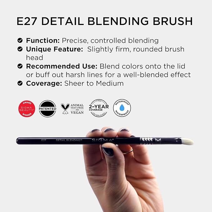 Sigma Beauty Professional E27 Detail Eyeshadow Blending Brush – Eyeshadow Application and Blending Brush - Apply Pigment and Blend Harsh Lines for a Well Blended Effect (1 Brush)-Velvo Beauty