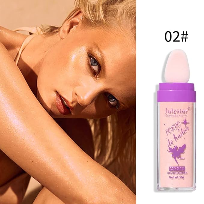 AKARY Shimmer Highlighter Powder, Fairy Polvo De Hadas Highlighter Powder & Blush Stick, Instant Glow Luminizer Duo, Glitter Body Face Hair High Gloss Stick, Sparkle Smudge-Proof Highlighter Stick Party Makeup (B1- #2)-Velvo Beauty