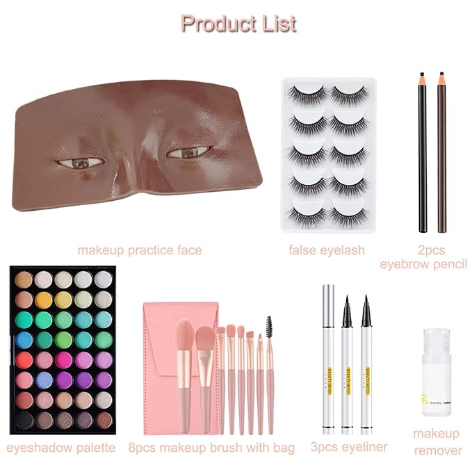 Makeup Practice Face Board, 3D Realistic Practice Makeup Face Set, Makeup Mannequin Face with Makeup Kit for Professional Makeup Artists Students and Beginners to Practice Eyes Eyeshadow Makeup-Velvo Beauty