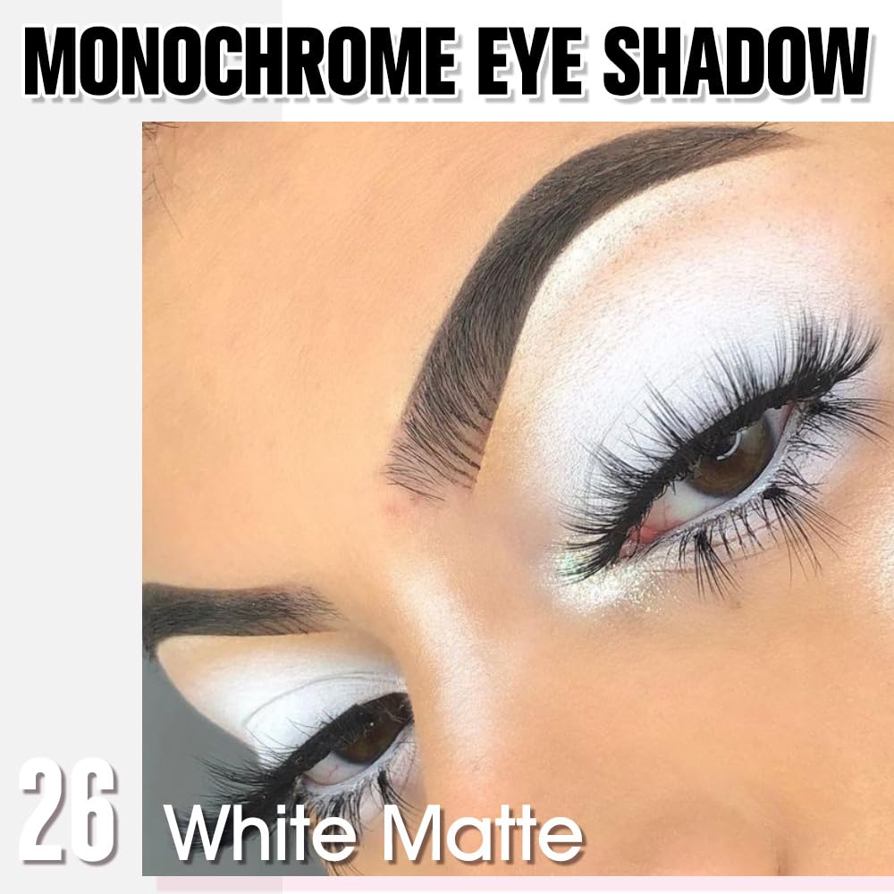 White Matte Eyeshadow Palette for Women, Single Monochrome Eye Shadow Makeup, Shiny Pressed Powder, Blendable Natural sombras para ojos, Holographic,Vegan,Travel -26-Velvo Beauty