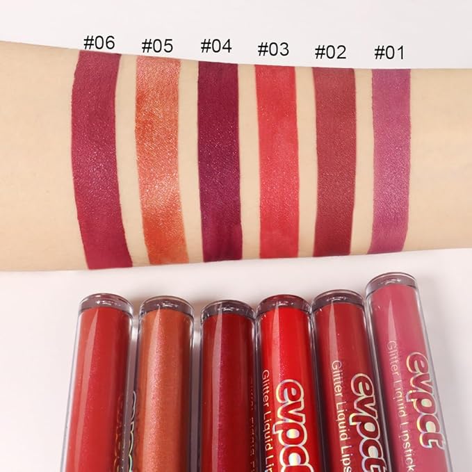 evpct 6Pcs Diamond Lip Gloss Matte to Glitter Liquid Lipstick Waterproof, Metallic Metal Shimmer Liquid Diamond Glitter Sparkle Sparkling Lipstick Lip Gloss Sets for Women Lips Kit, glitter+lipstick-Velvo Beauty